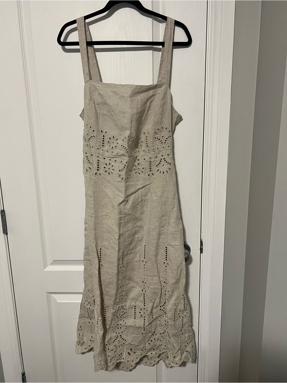 Banana Republic Linen Eyelet Midi Dress in Beige